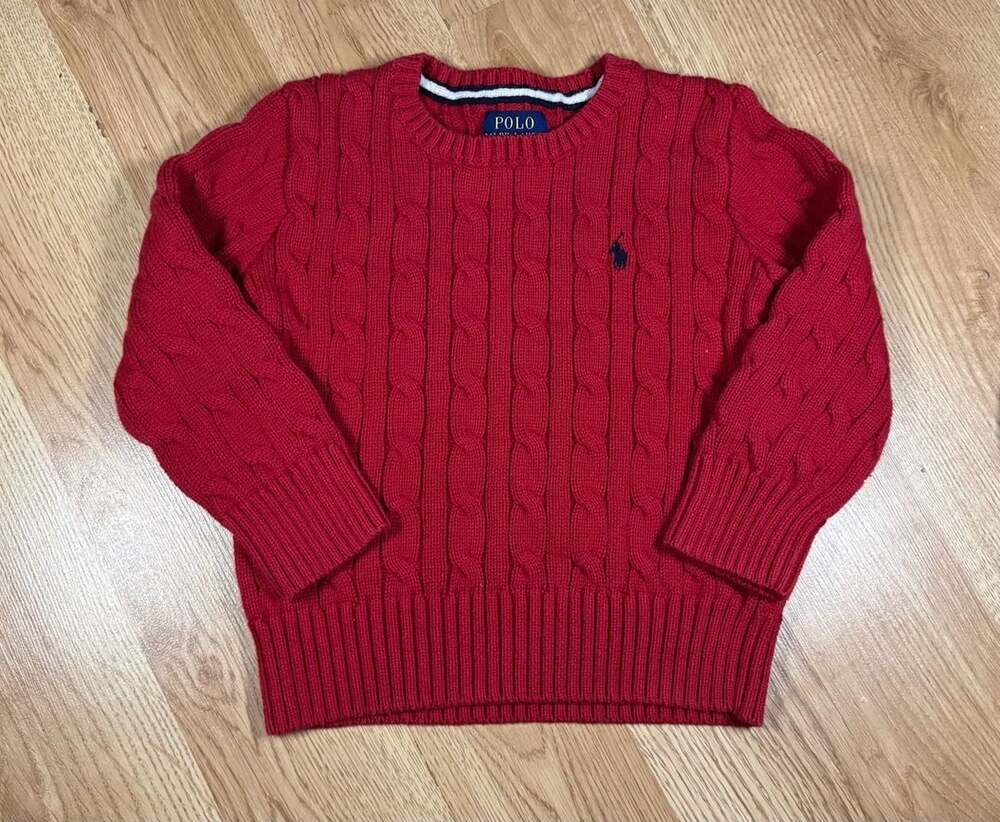 Polo Ralph Lauren Red Cable-Knit Cotton Sweater Size 4T